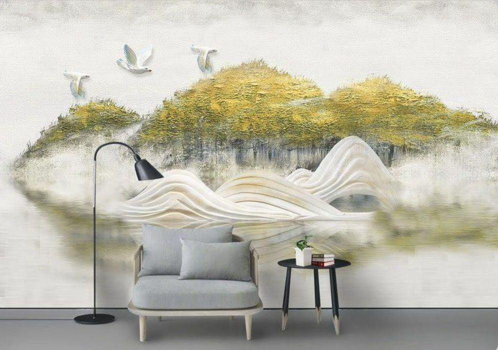 tranh dán tường 3D vân nổi cho phòng khách