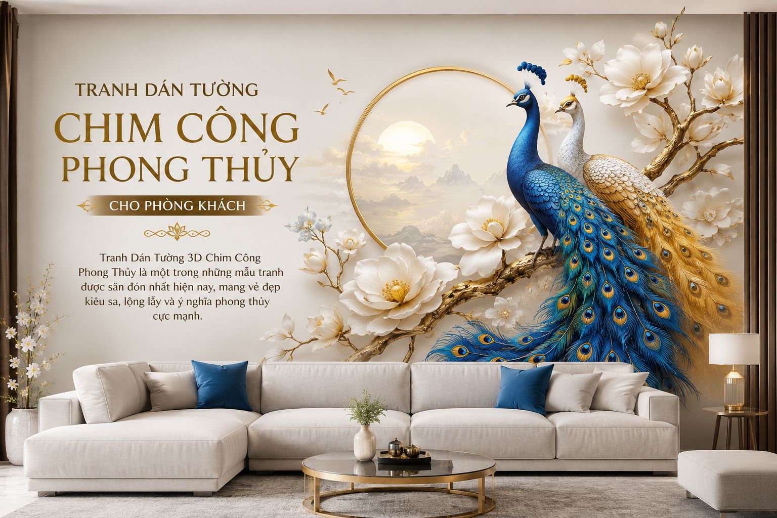 tranh dán tường chim công phong thủy 