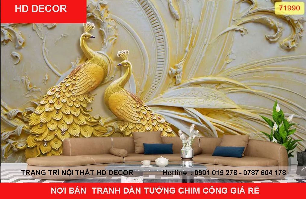 tranh dán tường chum công giá rẻ