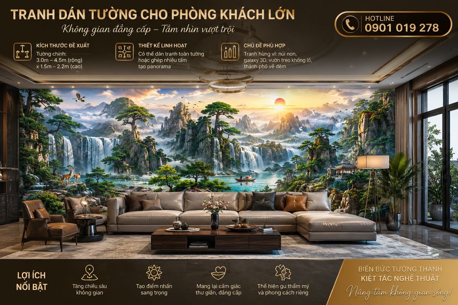 tranh dán tường  cho phòng khách lớn 