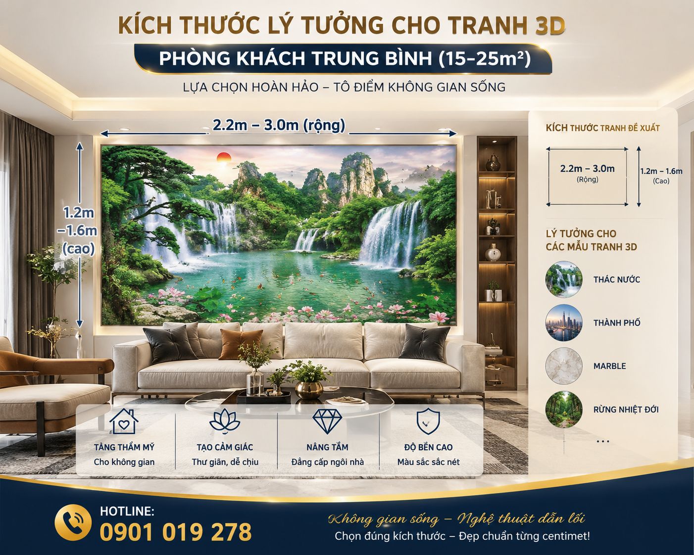 tranh dán tường  cho phòng khách trung bình 