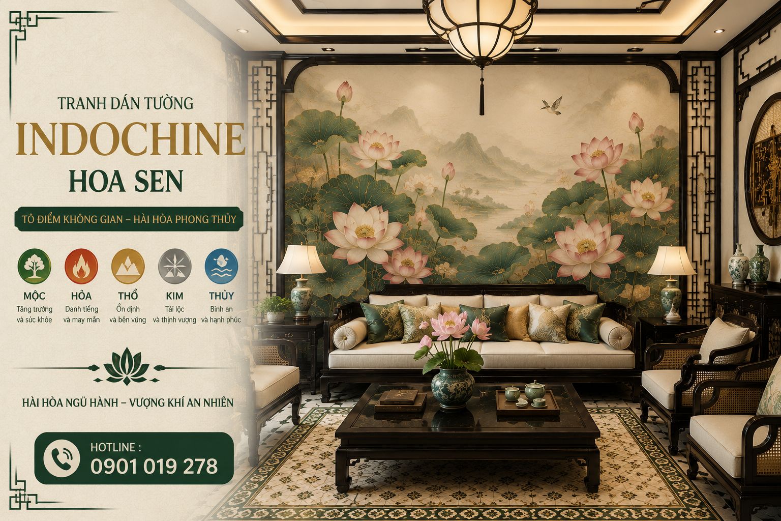tranh dán tường hoa sen phong thủy