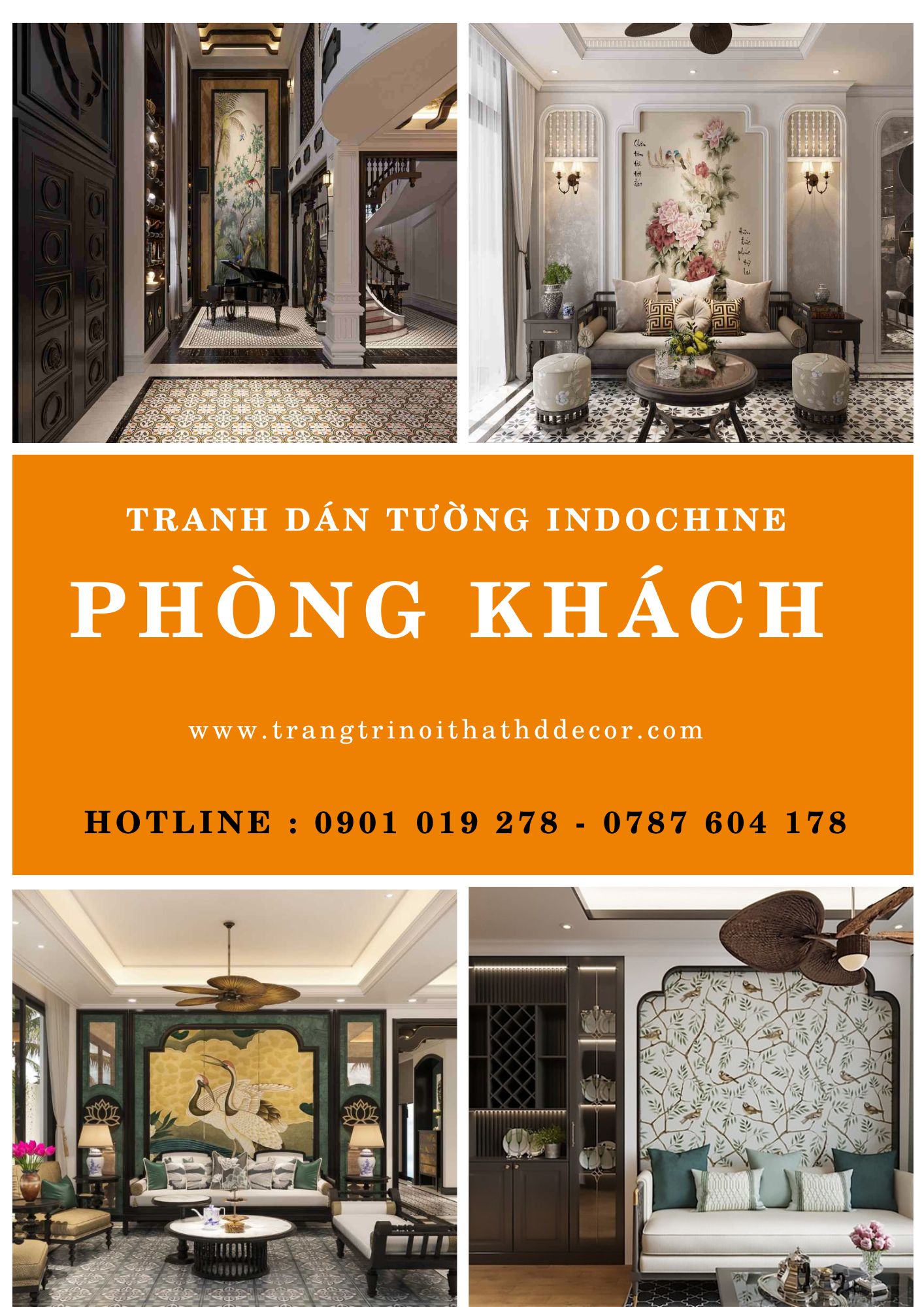 tranh dán tường indochine phòng khách 