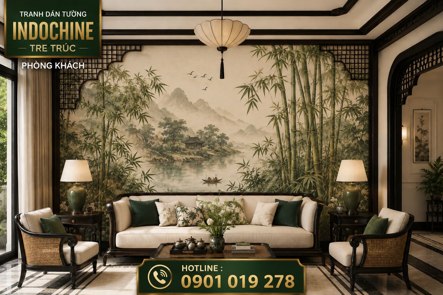 tranh dán tường indochine phòng khách