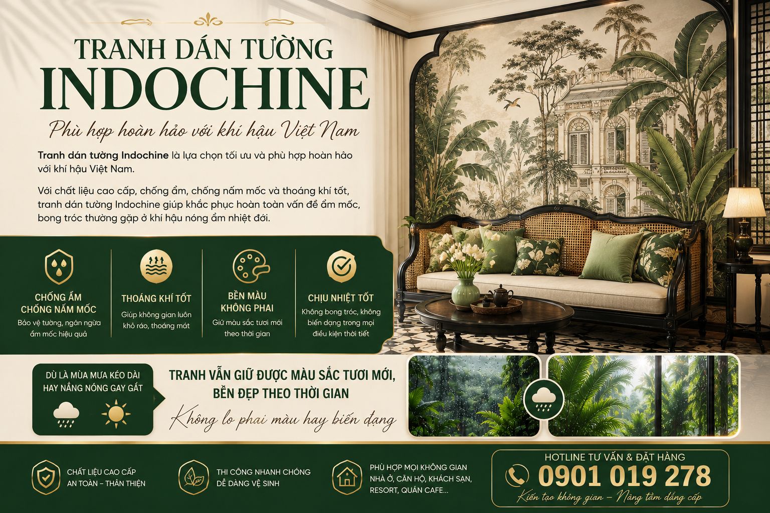 tranh dán tường indochine phù hợp với khí hậu việt nam 
