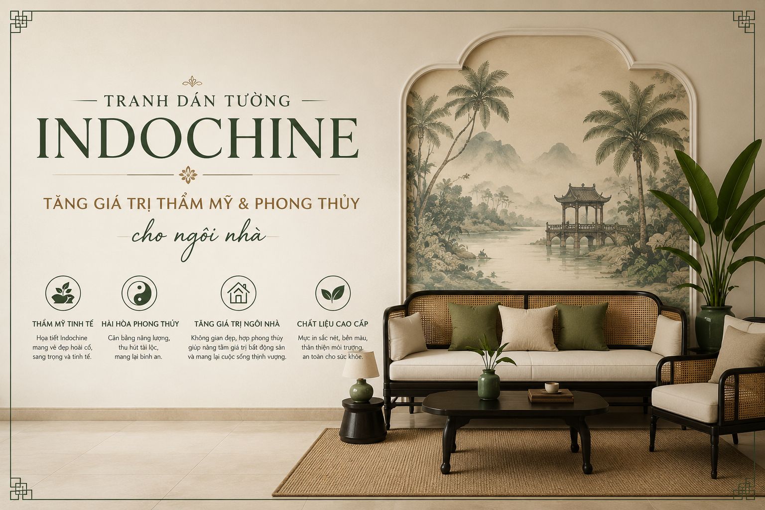 tranh dán tường indochine tăng giá trị thẩm mỹ cho ngôi nhà 