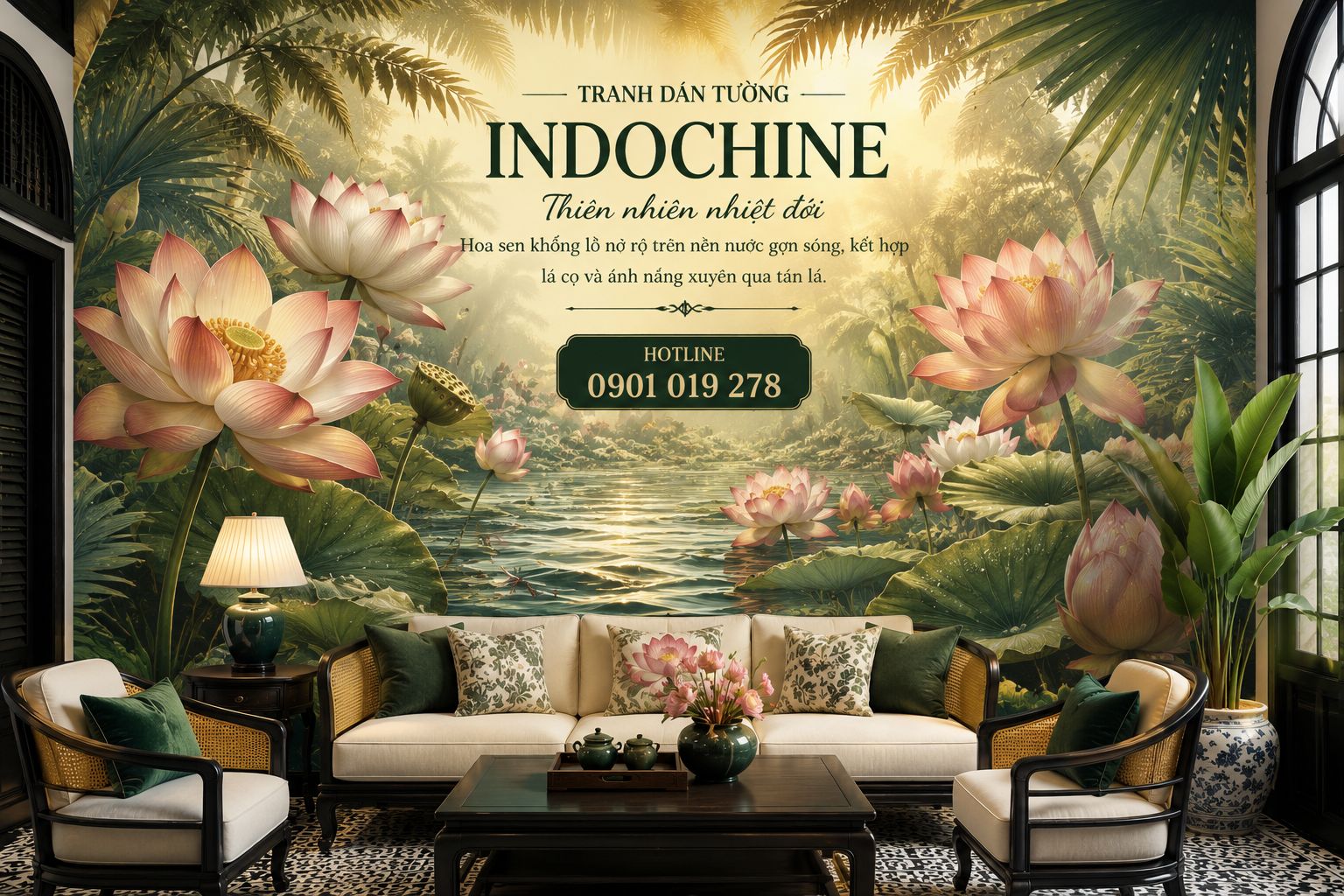 tranh dán tường indochine phòng khách 