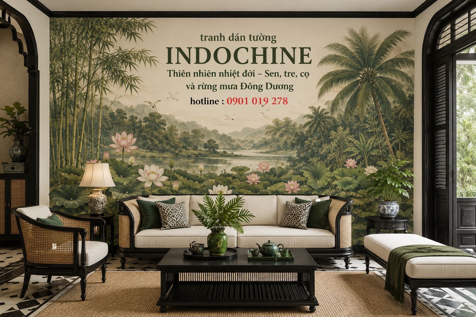 tranh dán tường indochine phòng khách 