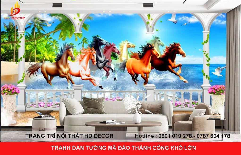 tranh dán tường mã đáo thành công 