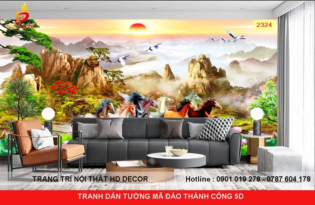 tranh dán tường phòng khách mã đáo thành công