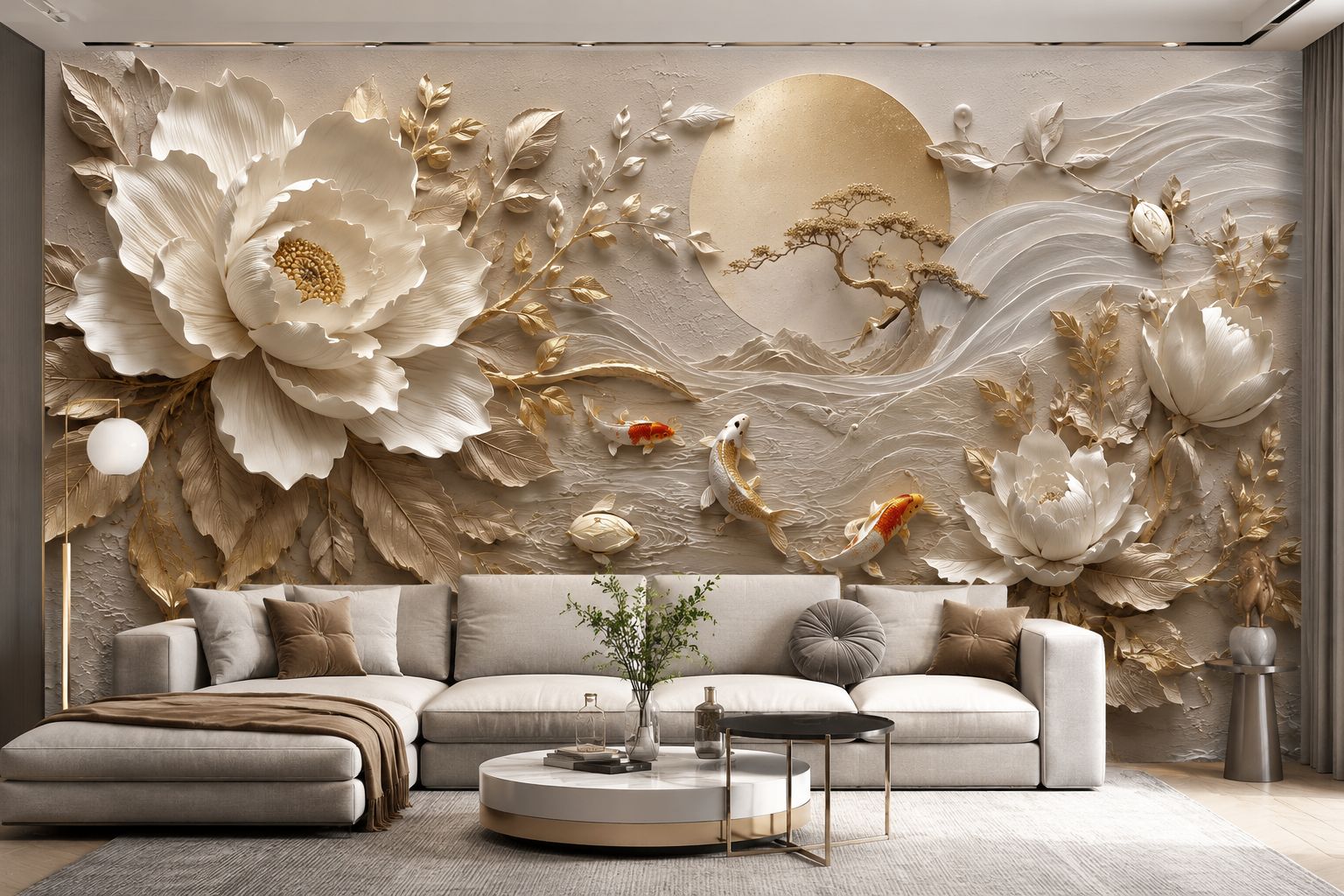 tranh dán tường phòng khách phong cách Texture Nổi