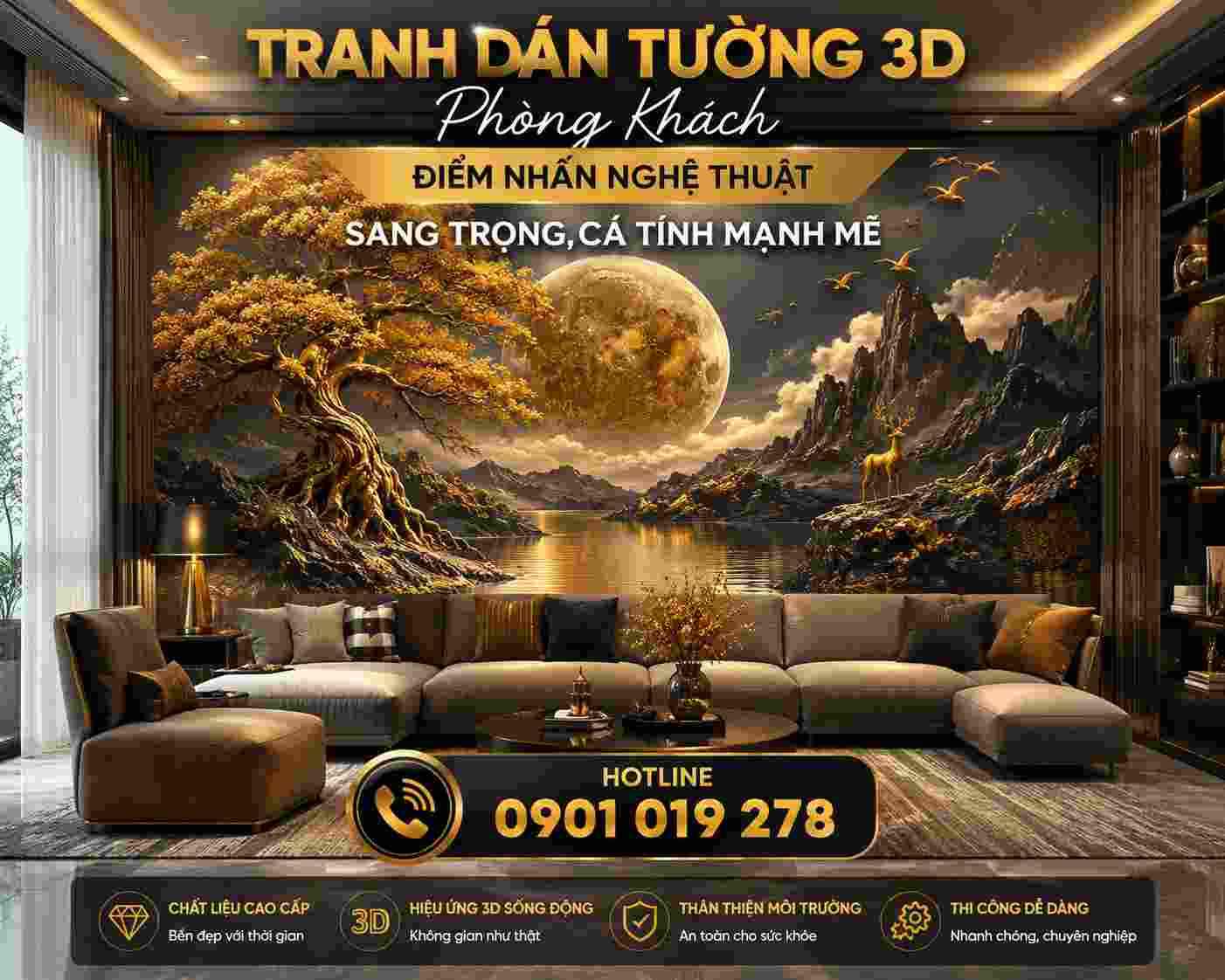tranh dán tường phòng khách điểm nhấn