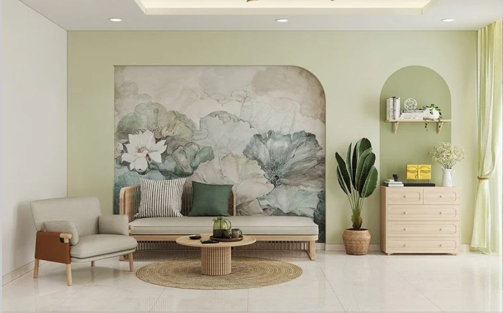 tranh dán tường phòng khách gam màu trung tính