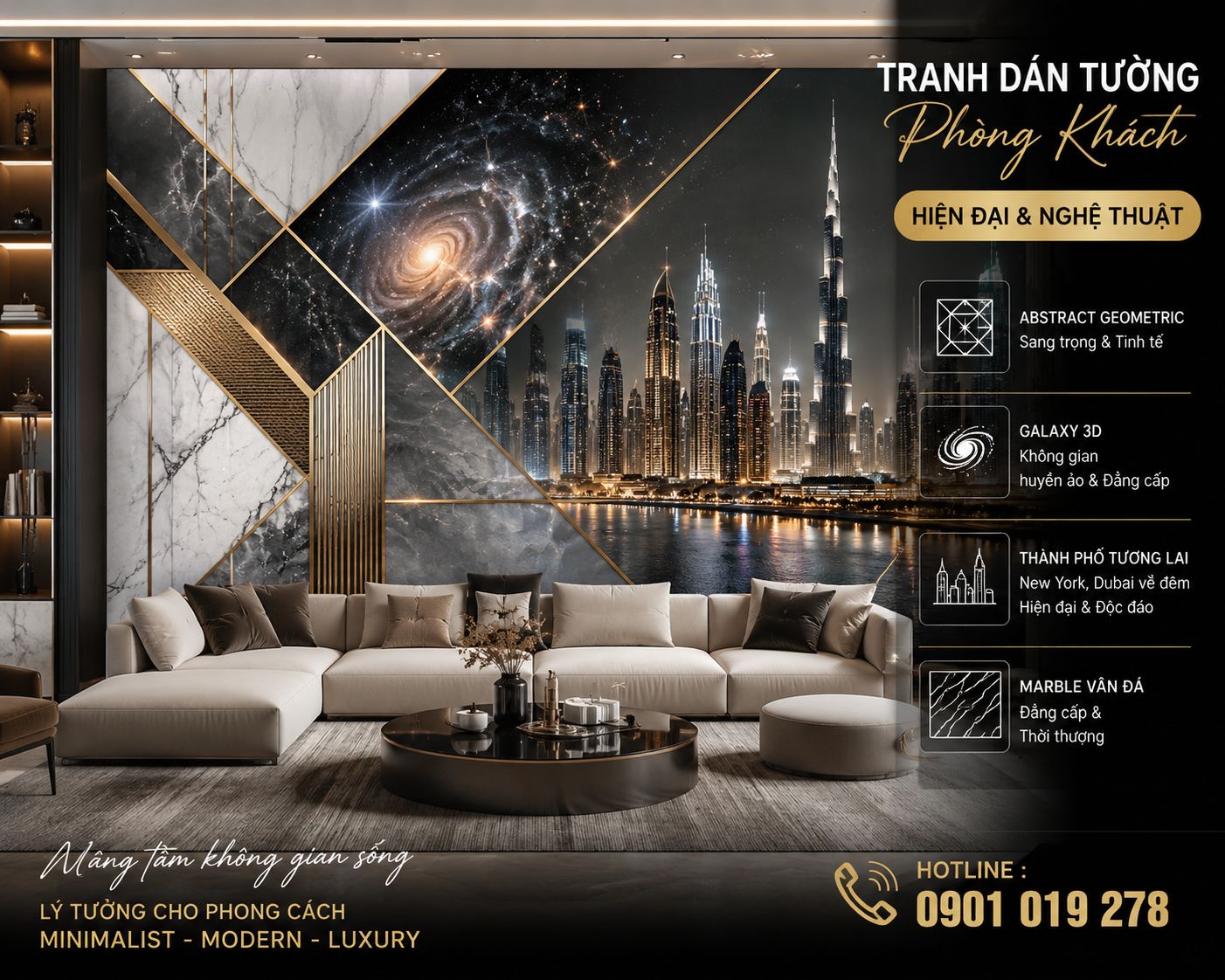 tranh dán tường phòng khách hiện đại 