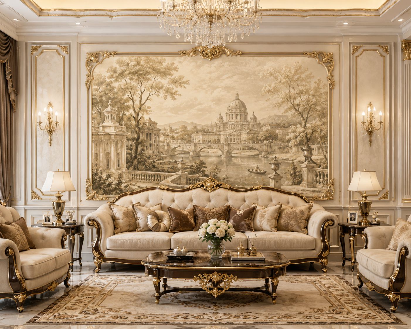 tranh dán tường phòng khách phong cách Luxury – Classic