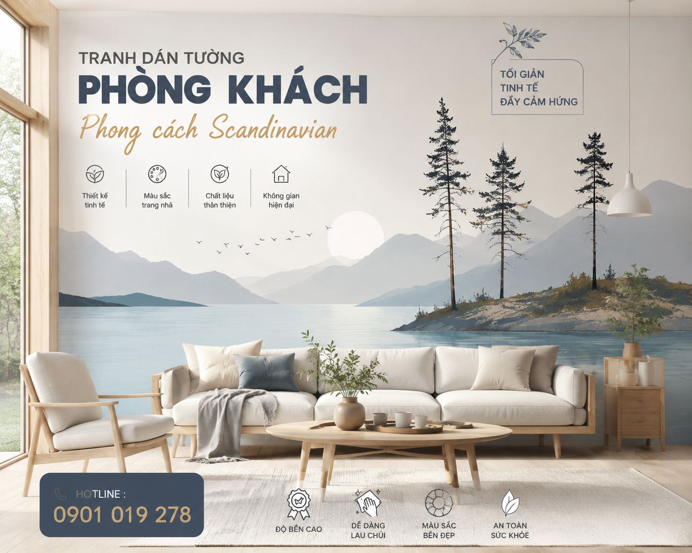 tranh dán tường phòng khách phong cách  Scandinavian