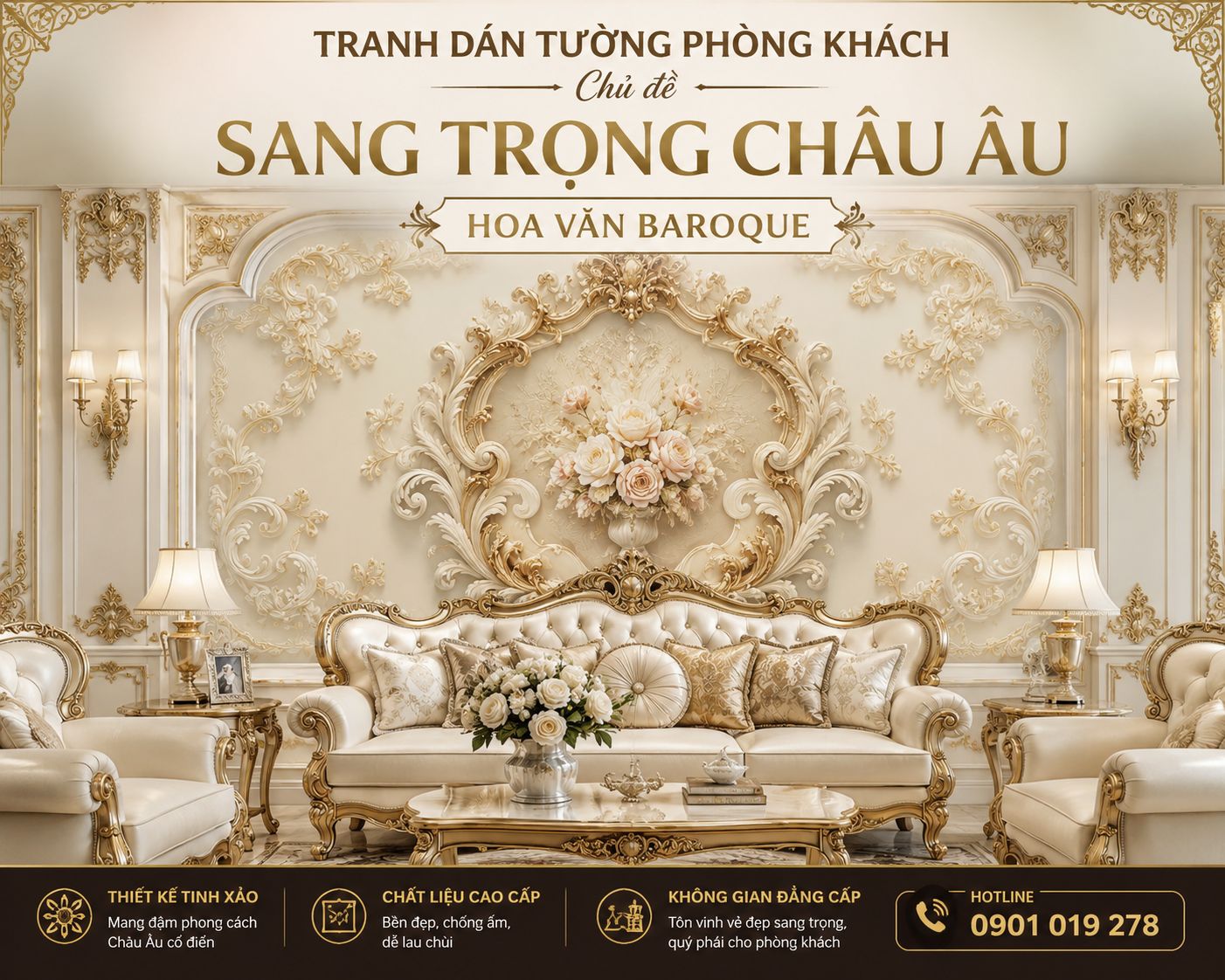tranh dán tường phòng khách phong cách châu âu 