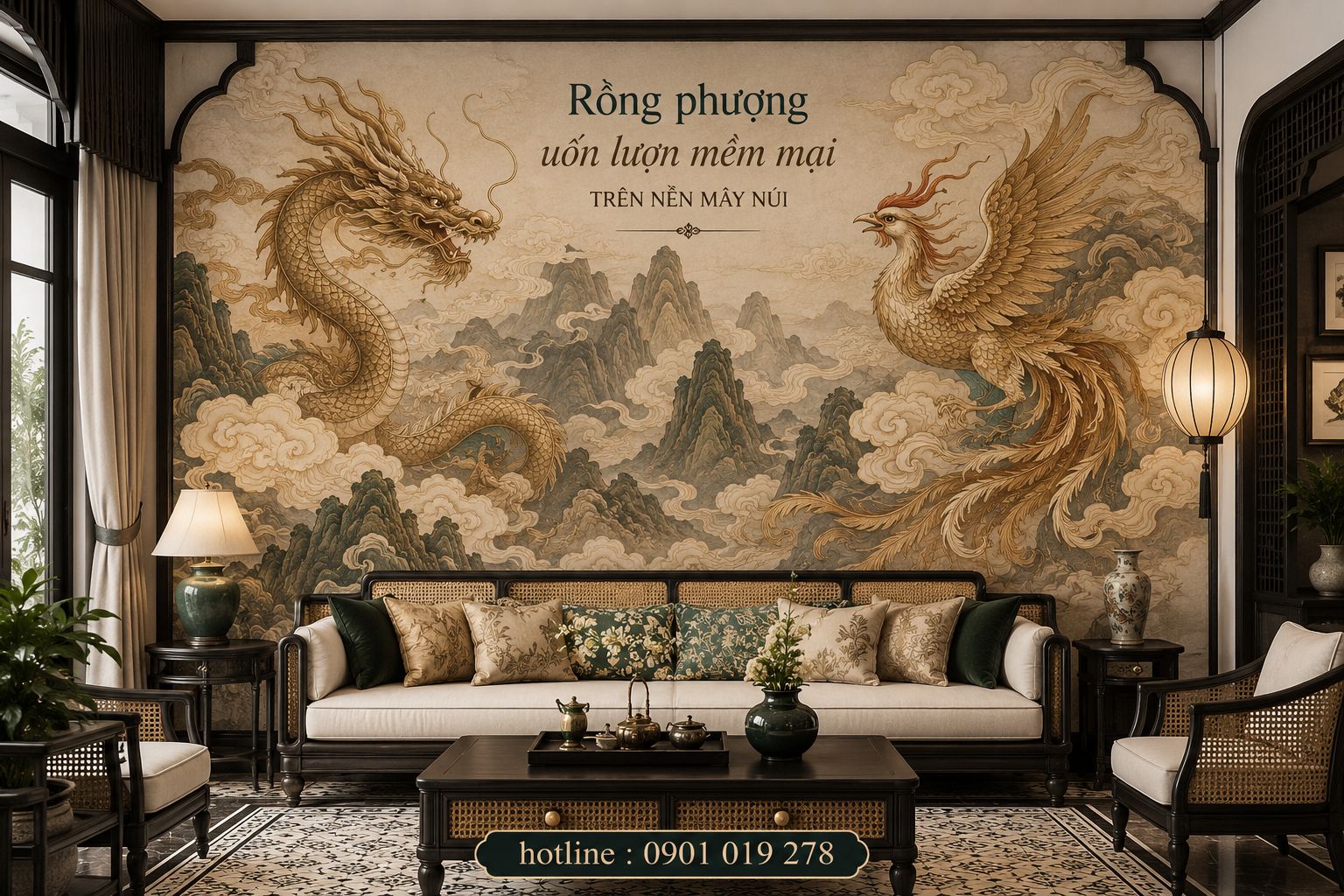 tranh dán tường indochine phòng khách