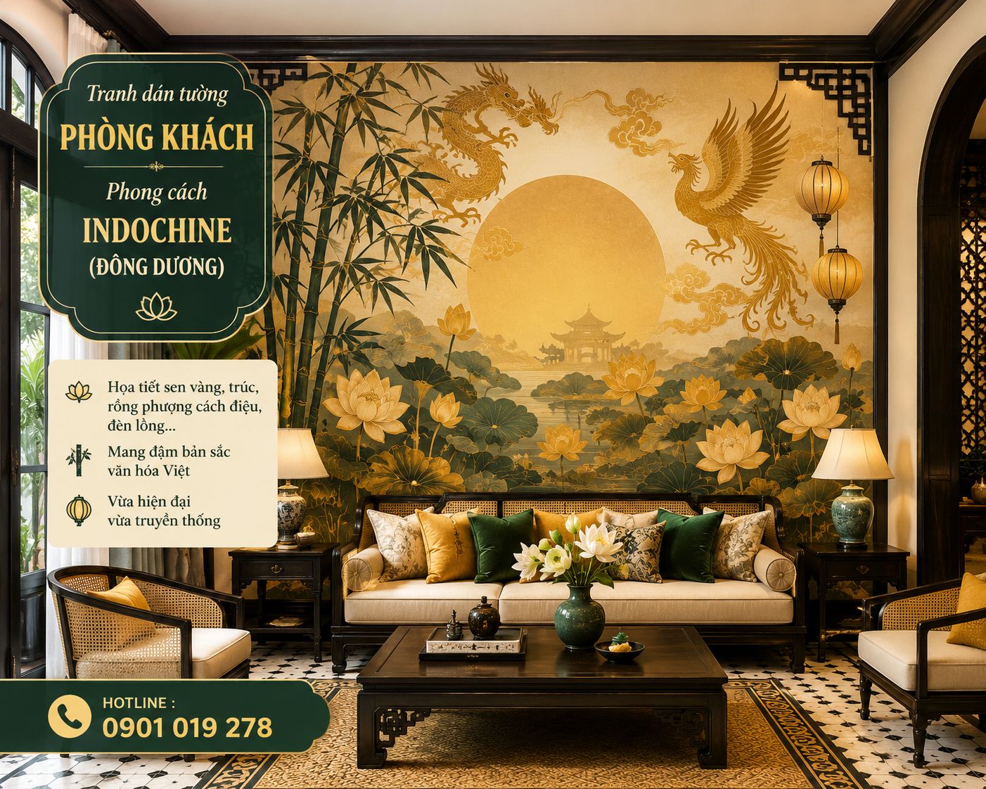 tranh dán tường phong cách indochine 