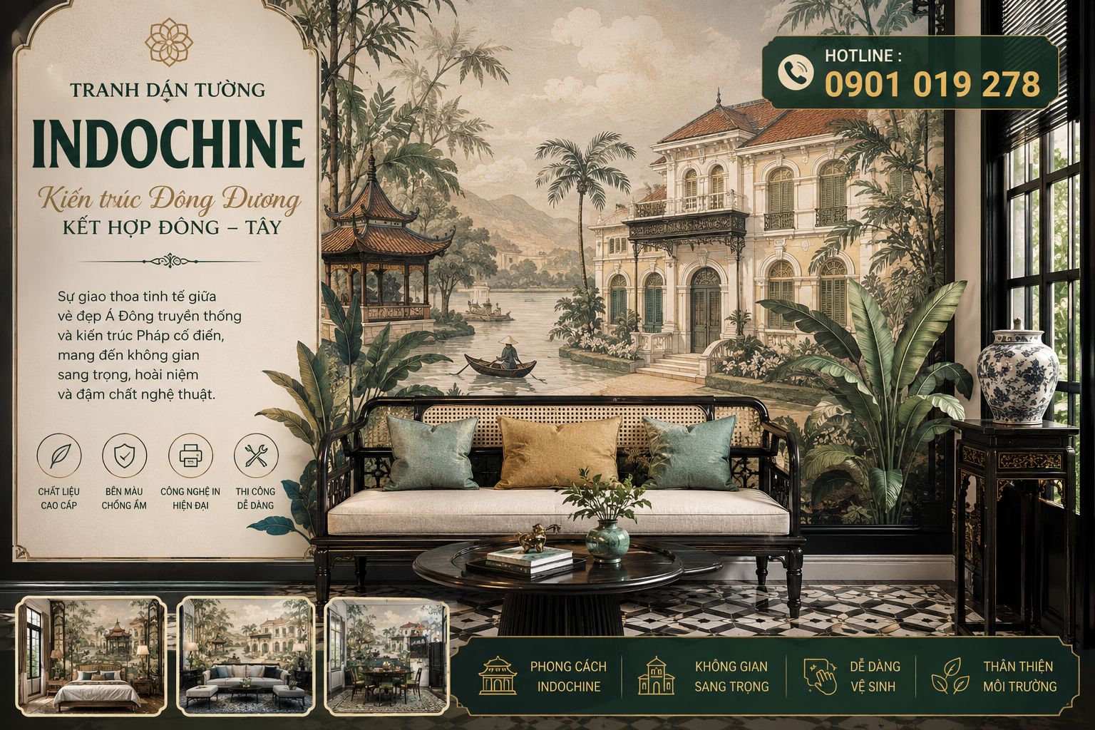 tranh dán tường indochine kiến trúc đông dương 