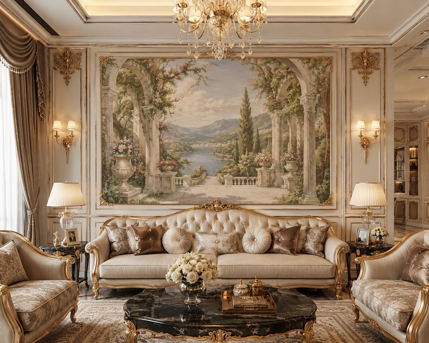 tranh dán tường phòng khách phong cách luxury 