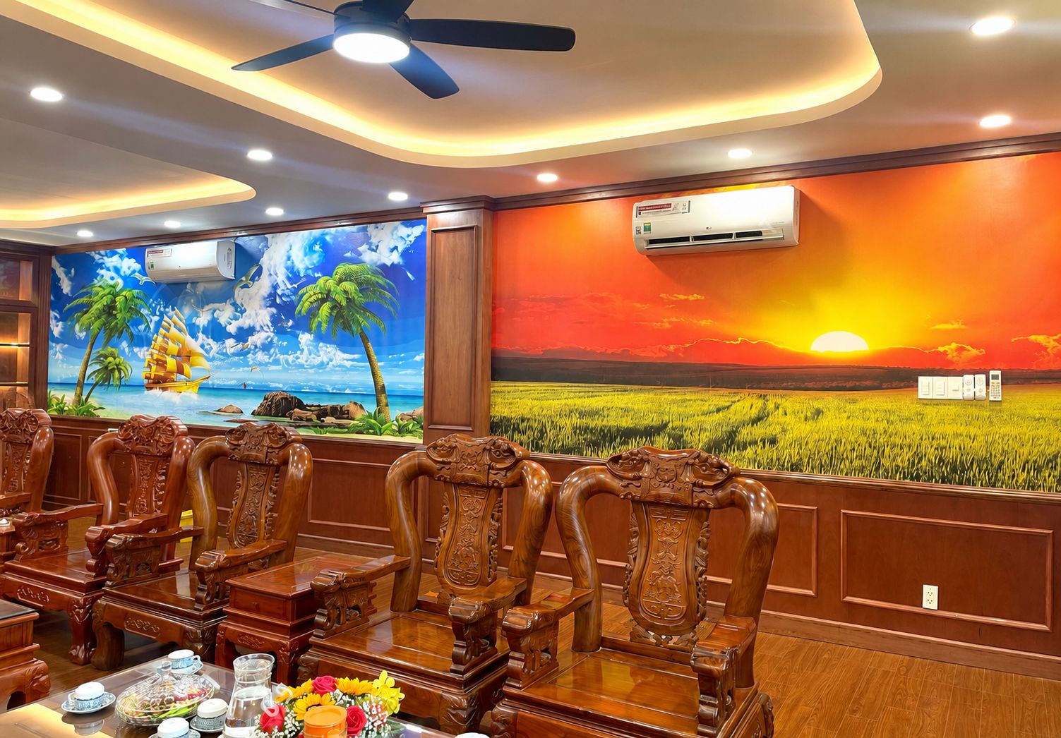 tranh dán tường phòng khách phong cách thiên nhiên