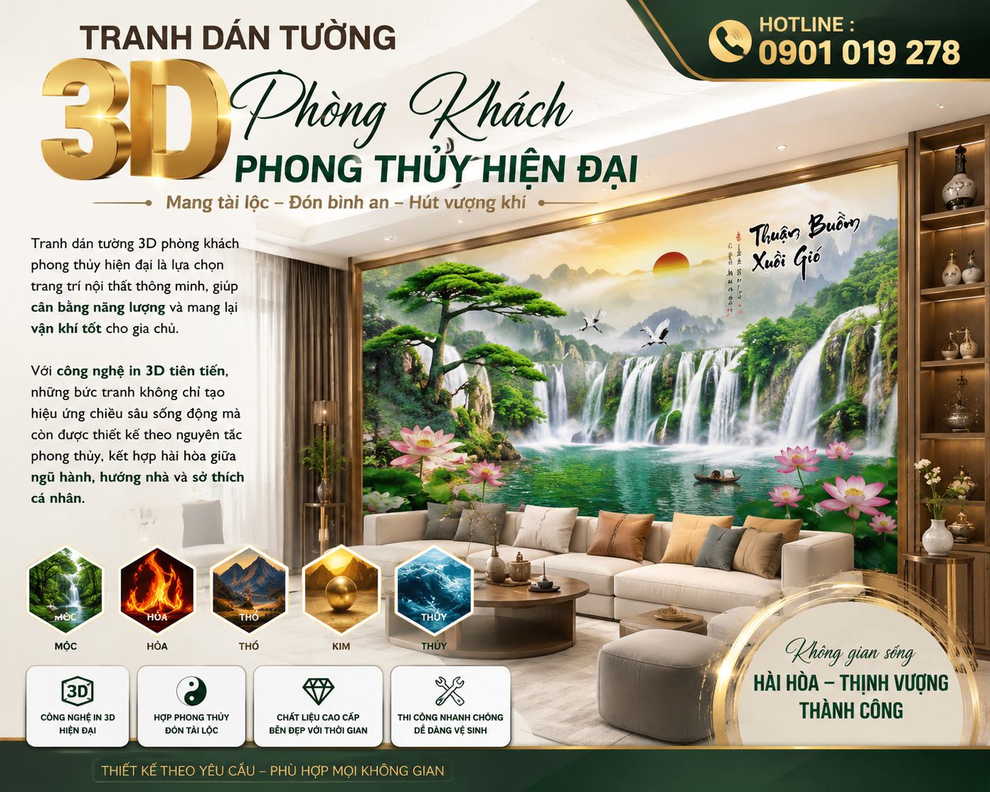 tranh dán tường 3D phòng khách phong cảnh hiện đại