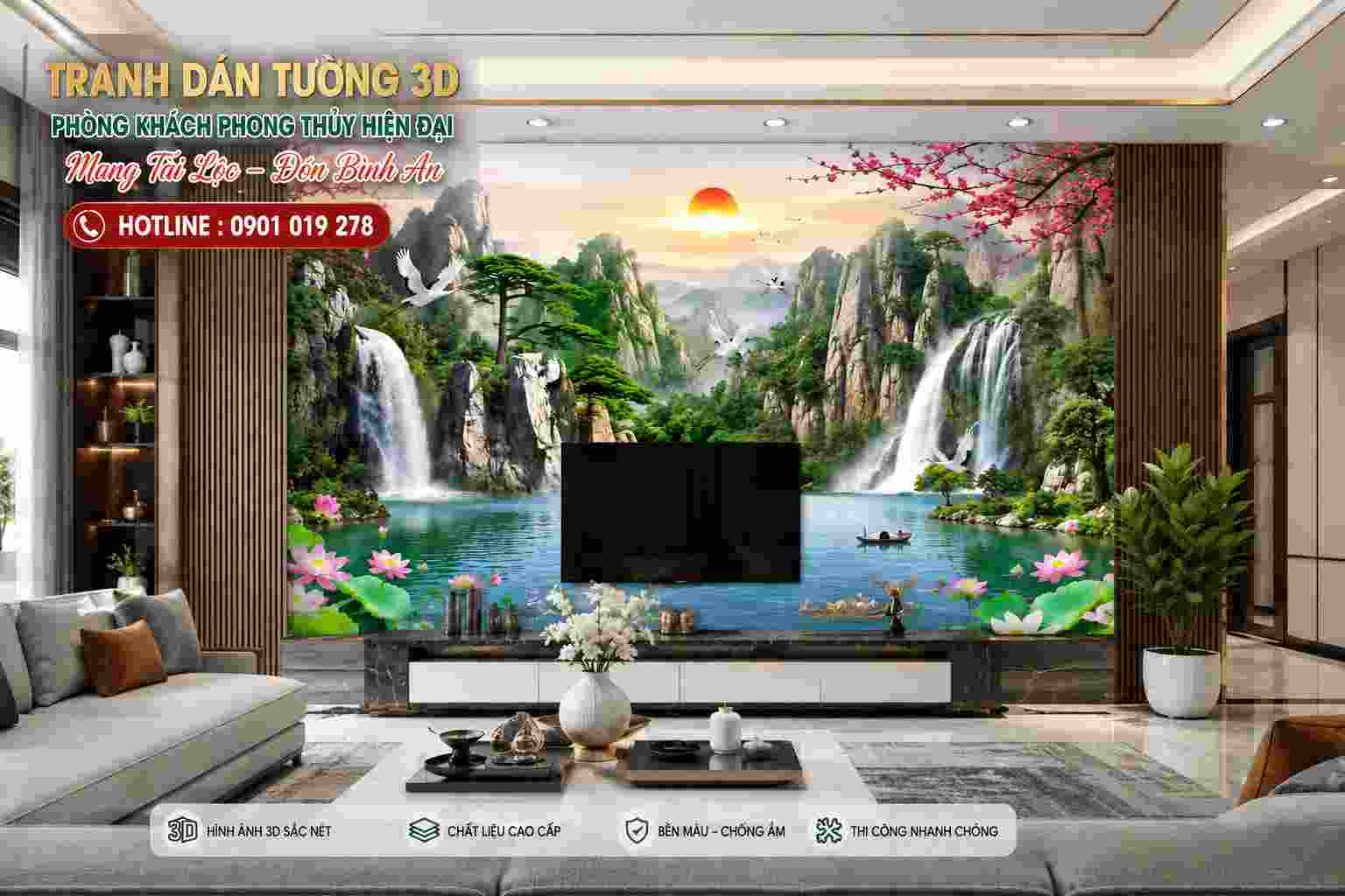 tranh dán tường phong thủy cho phòng khách 