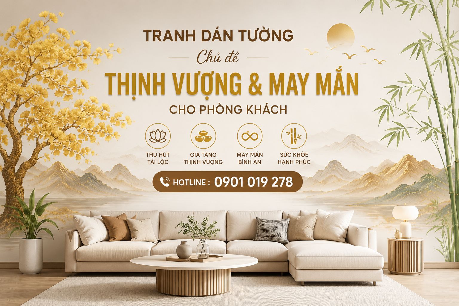 tranh dán tường phong thủy cho phòng khách 