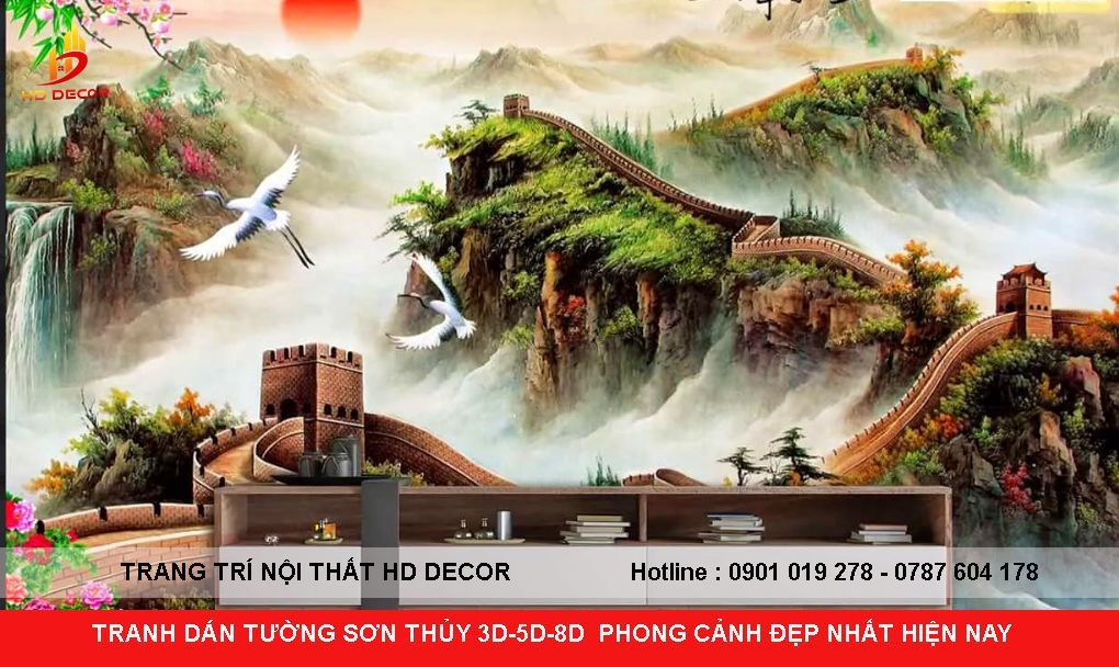 tranh dán tường 3D sơn thủy phòng khách
