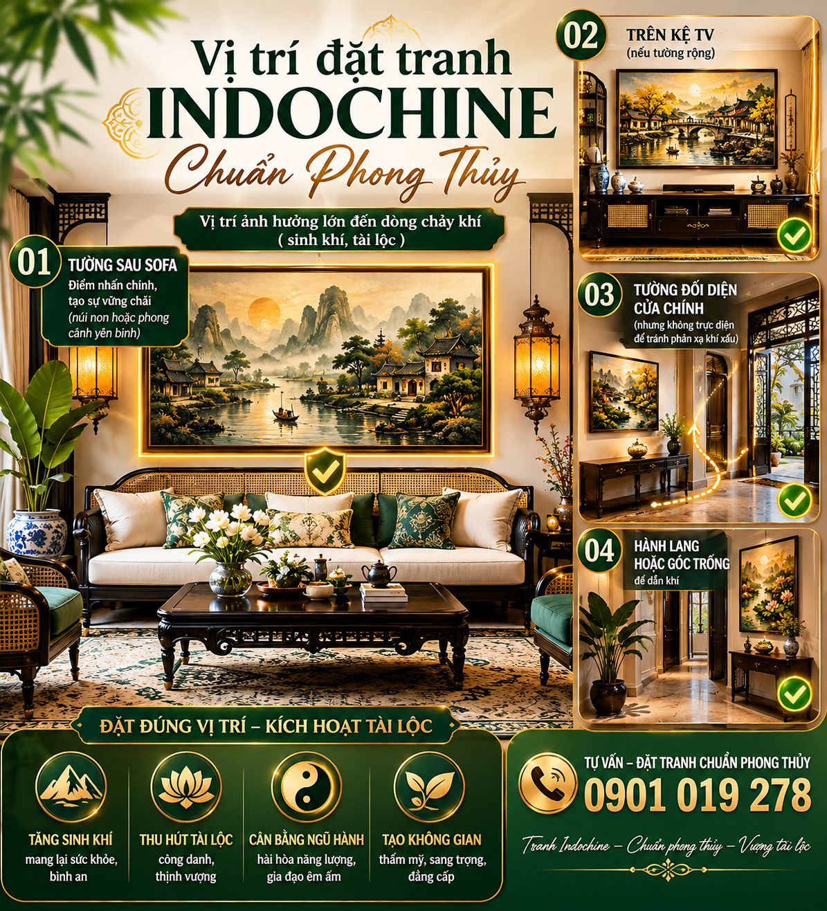 vị trí đặt tranh dán tường indochine hợp phong thủy
