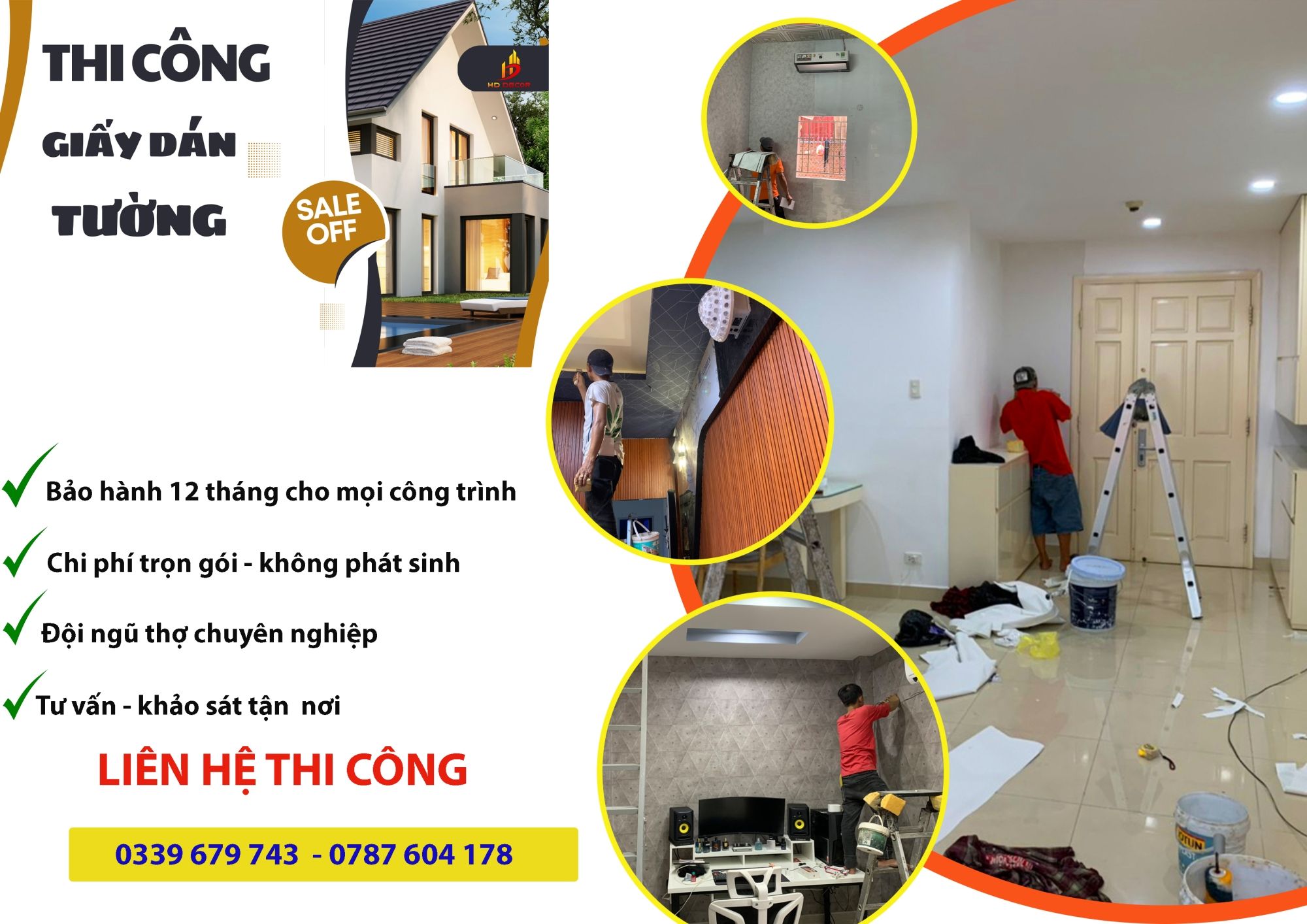 dịch vụ thi công giấy dán tường giá rẻ uy tín 