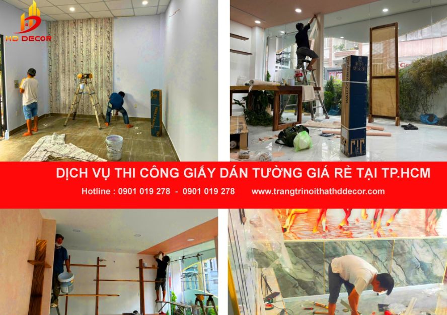 dịch vụ thi công giấy dán tường giá rẻ 
