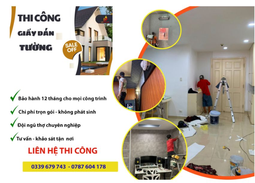 dịch vụ thi công giấy dán tường giá rẻ 