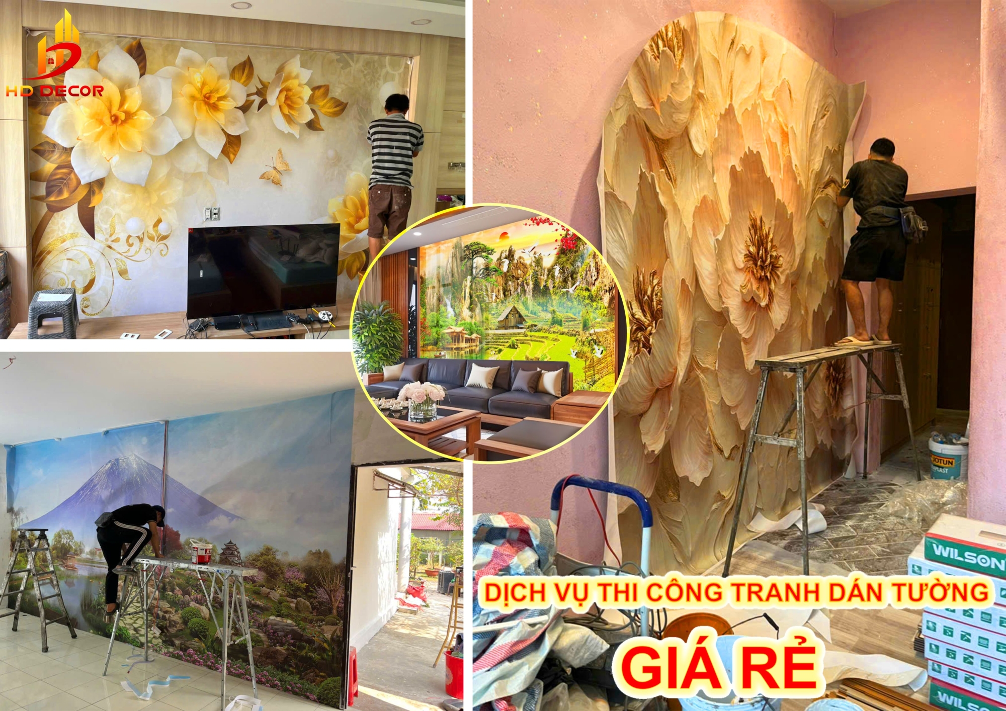 dịch vụ thi công tranh dán tường giá rẻ 