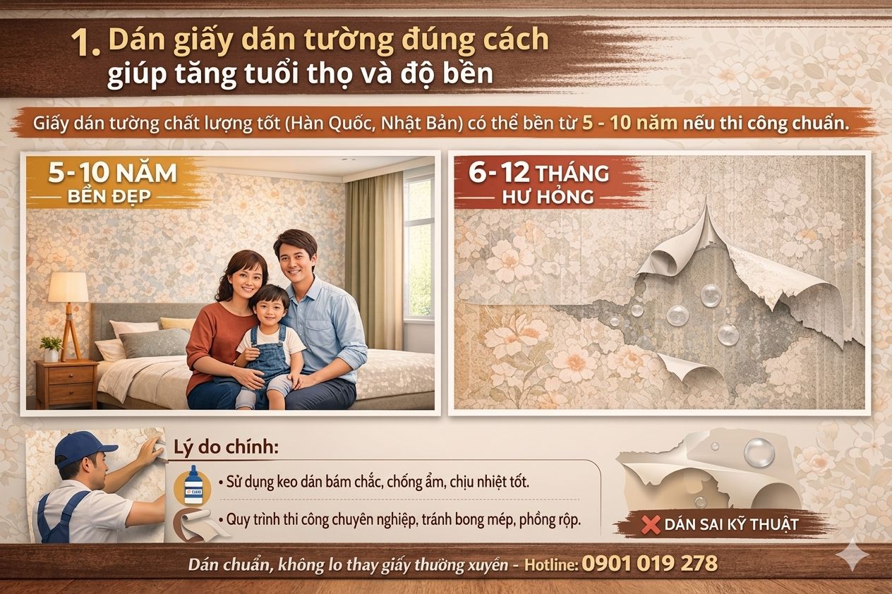 dán giấy dán tường đúng cách giúp tăng tuổi thọ và độ bền 