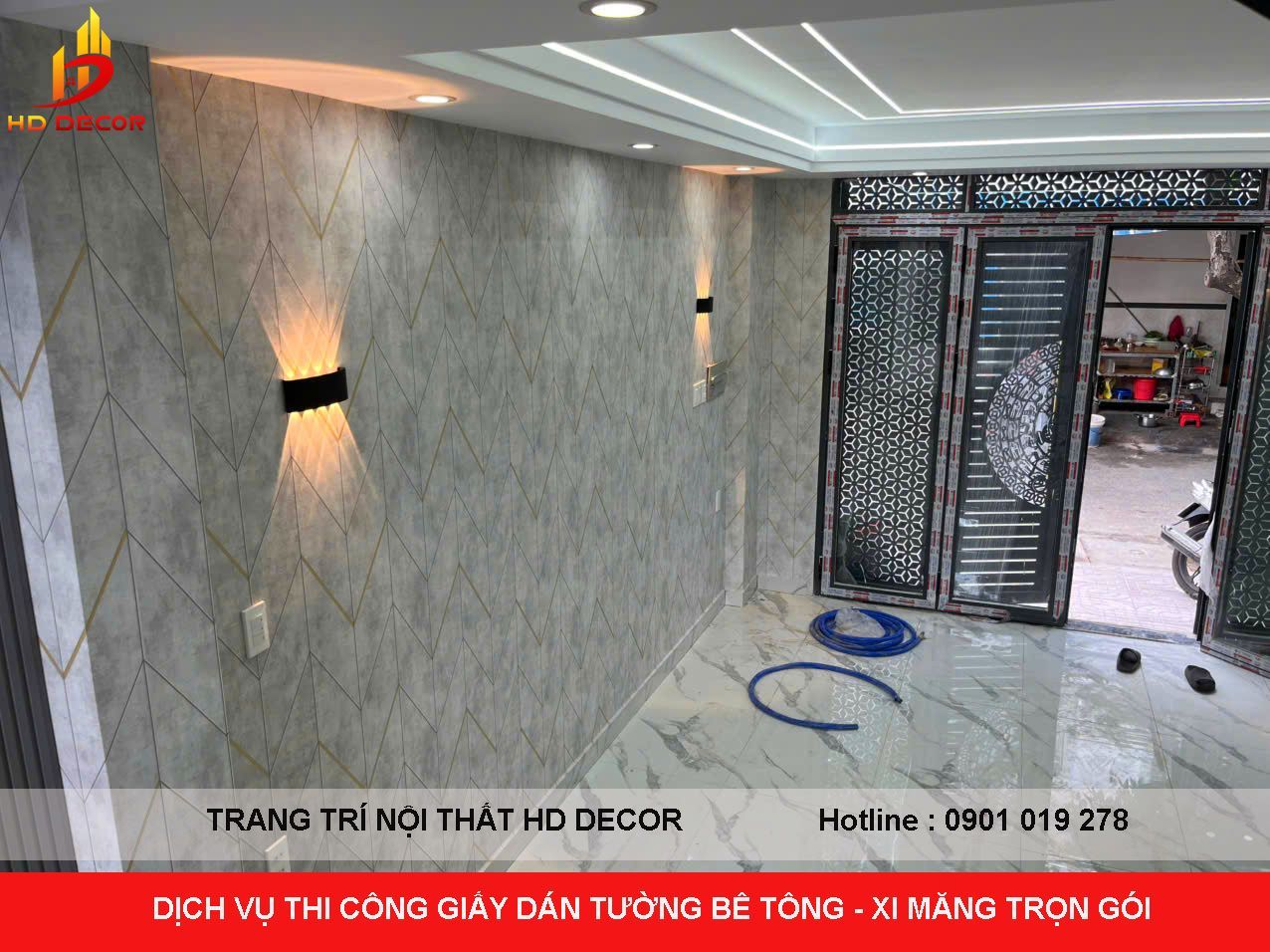 dịch vụ thi công giấy dán tường giả xi măng