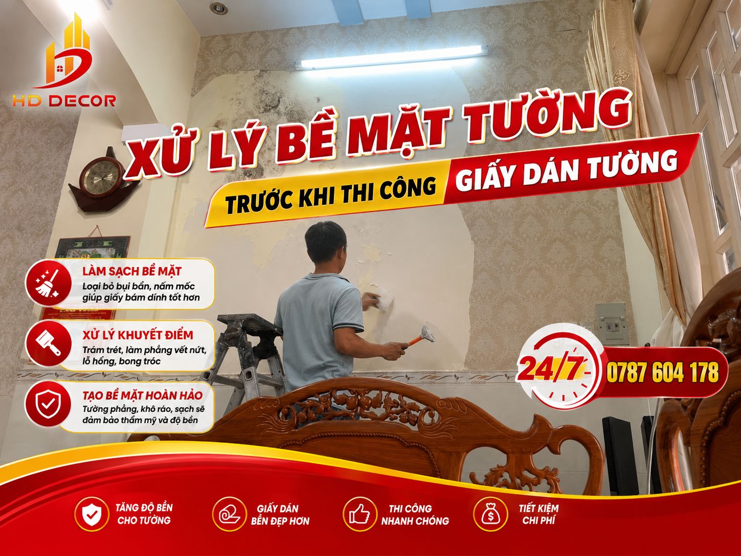 dịch vụ thi công giấy dán tường giá rẻ 