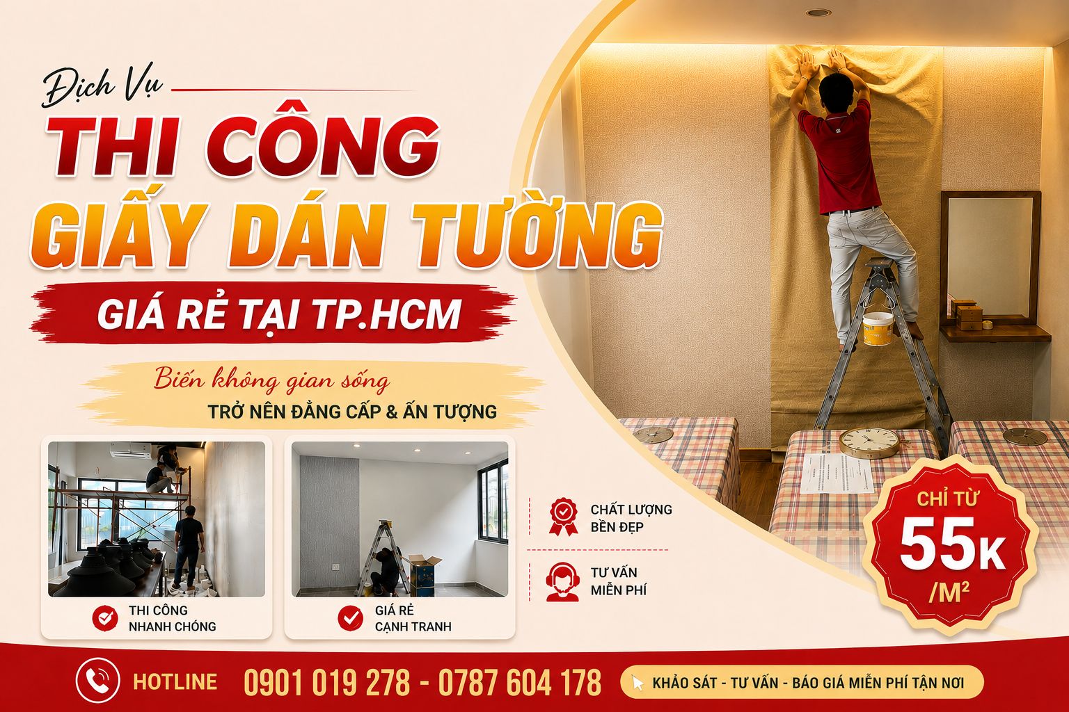 dịch vụ thi công giấy dán tường giá rẻ tại tp.hcm