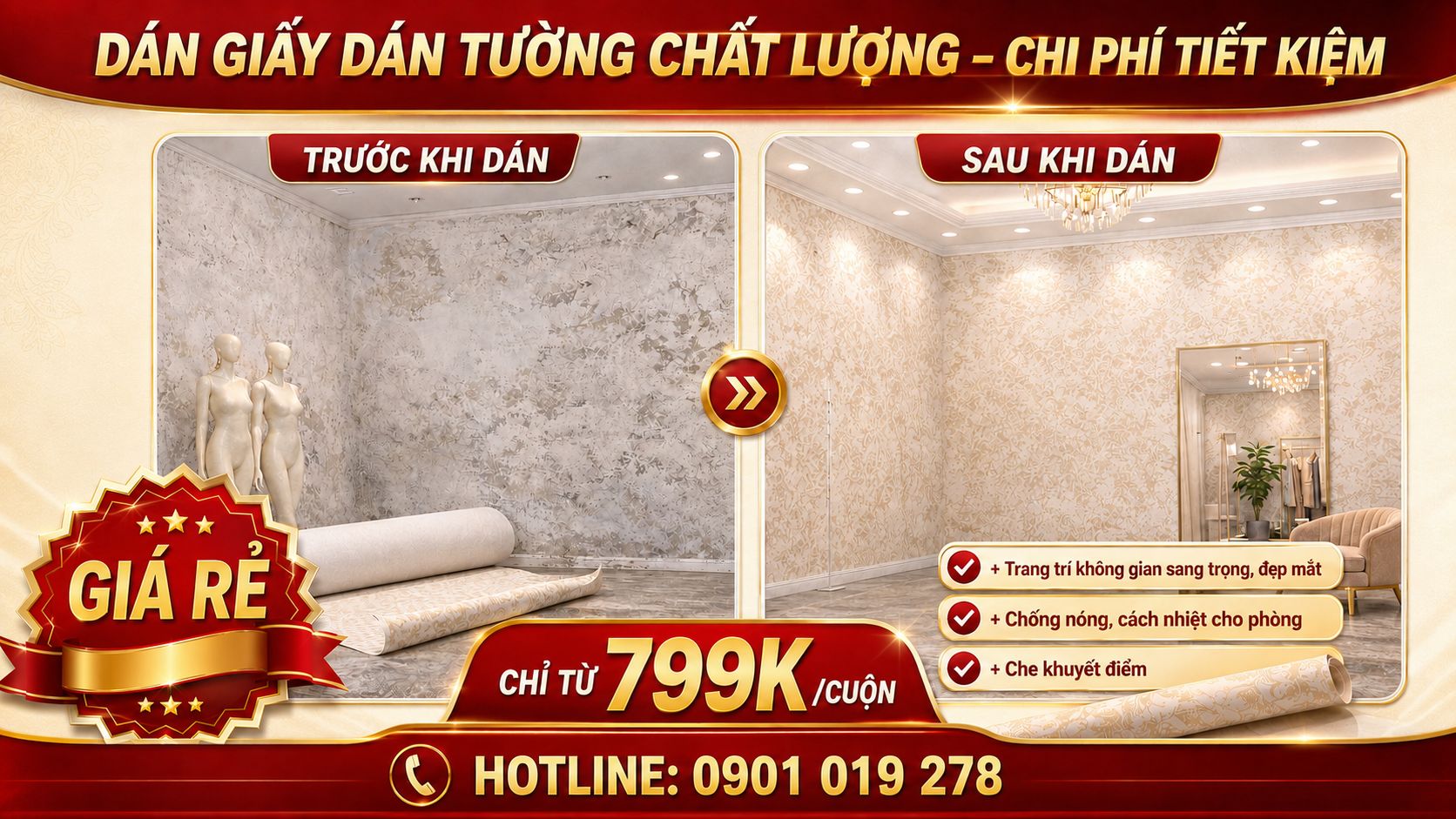 dịch vụ thi công giấy dán tường giá rẻ tiết kiệm