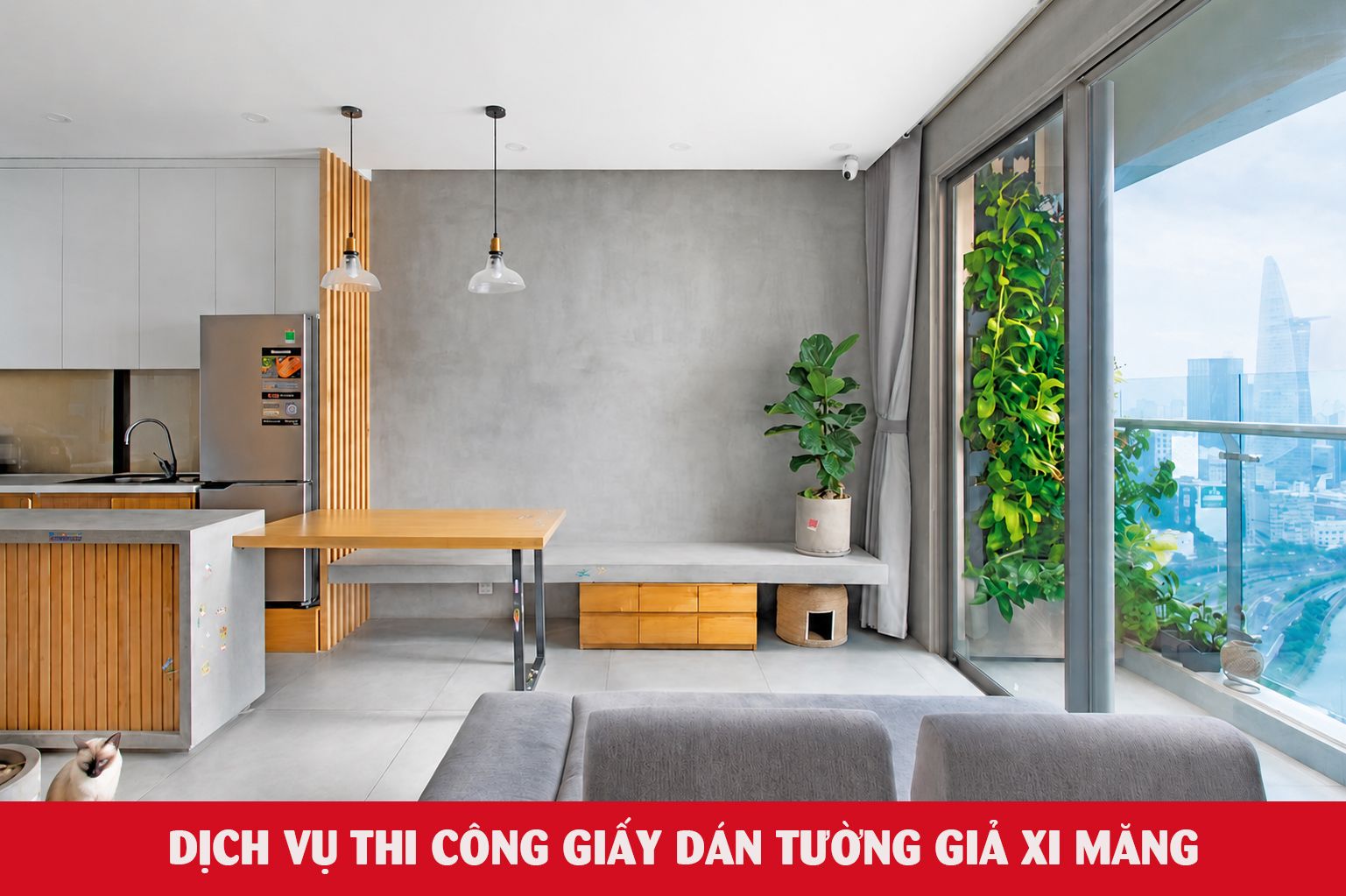 dịch vụ thi công giấy dán tường giả xi măng