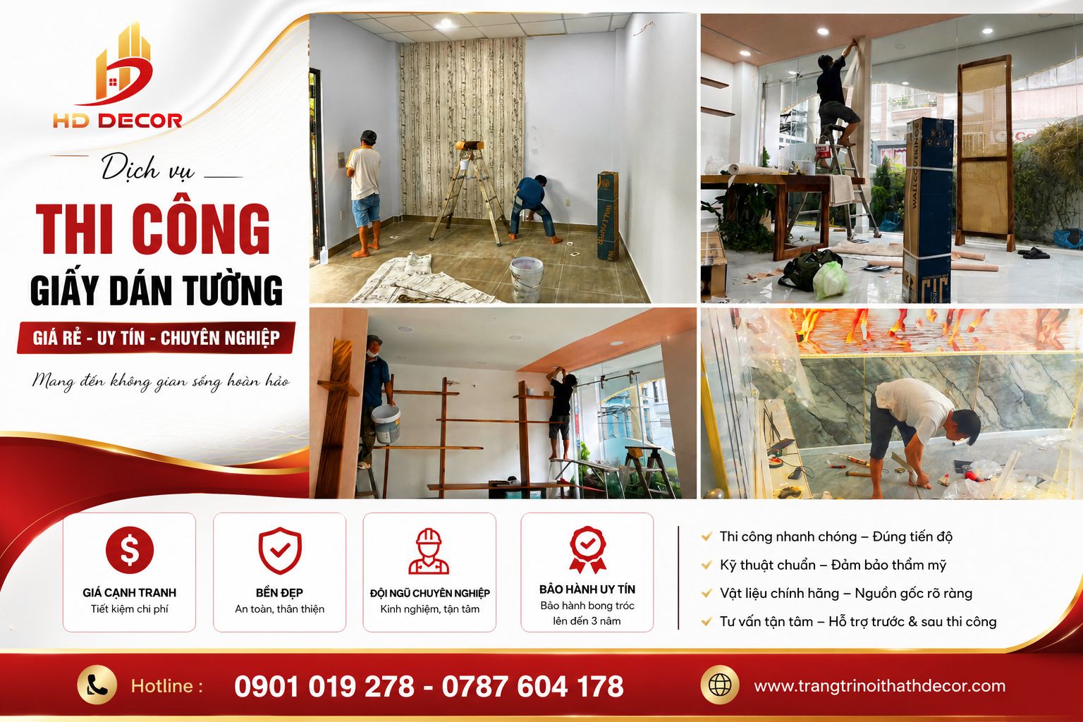 dịch vụ thi công giấy dán tường giá rẻ