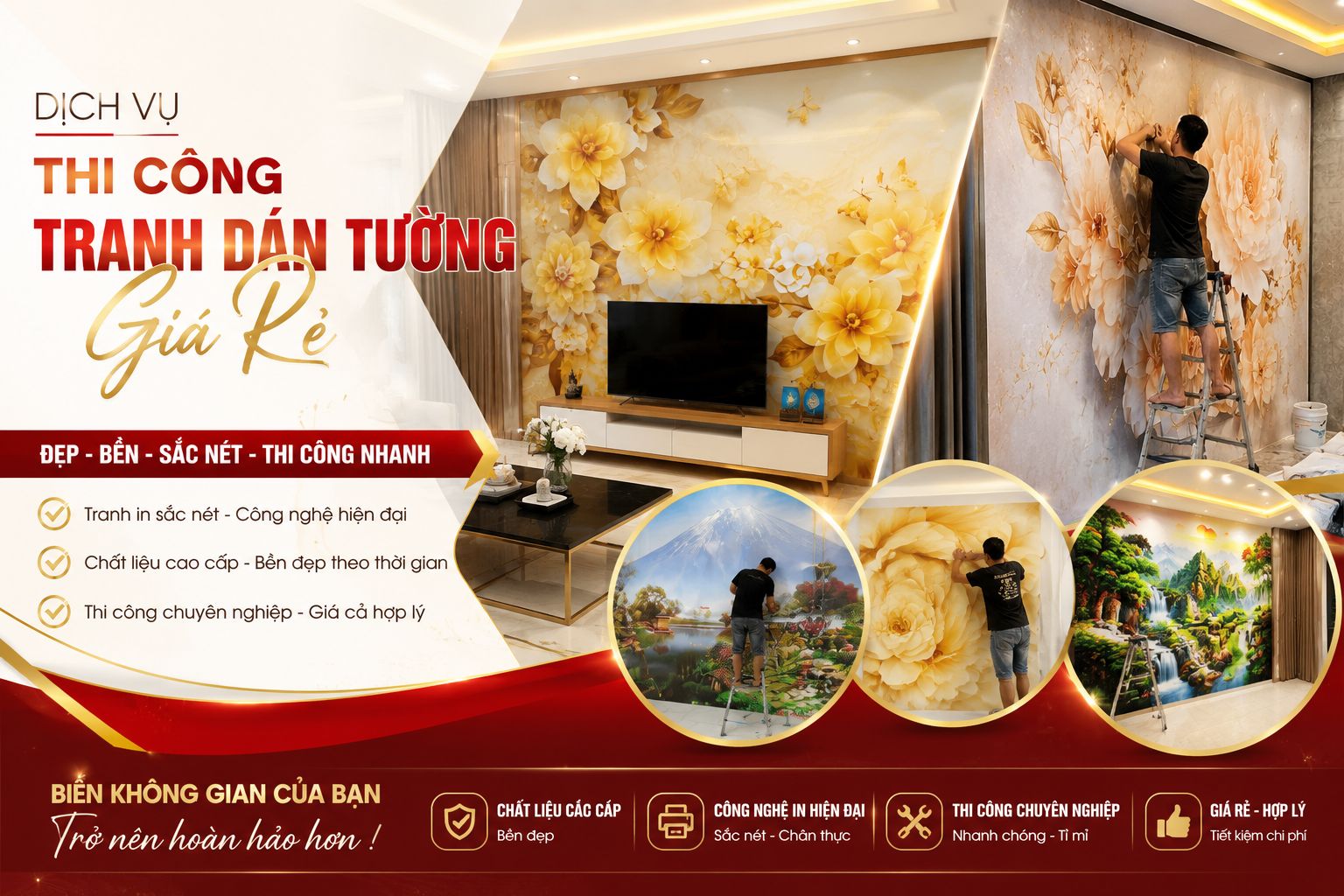 dịch vụ thi công tranh dán tường giá rẻ 