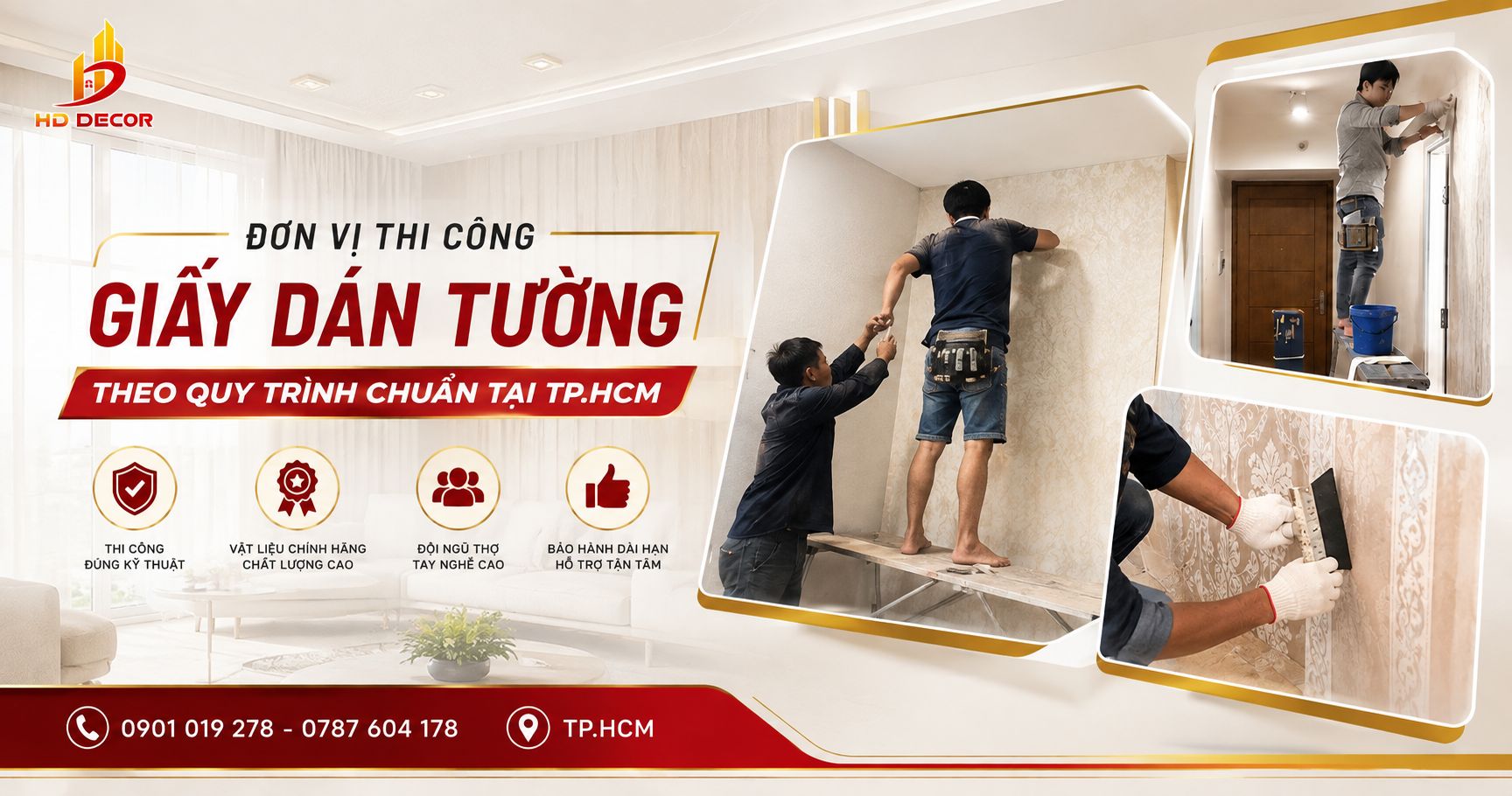 đơn vị thi công giấy dán tường đạt chuẩn