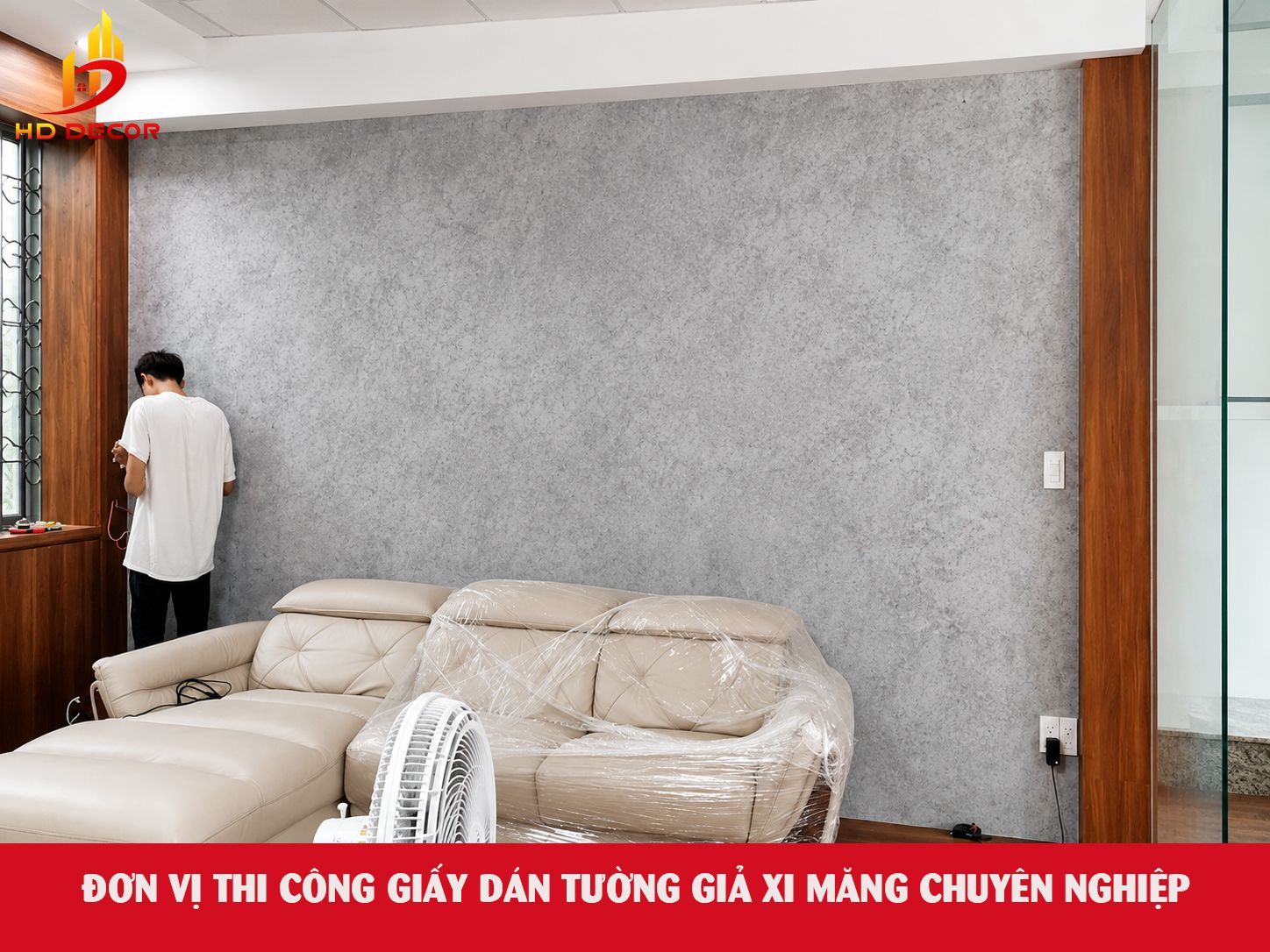 đơn vị thi công giấy dán tường giả xi măng