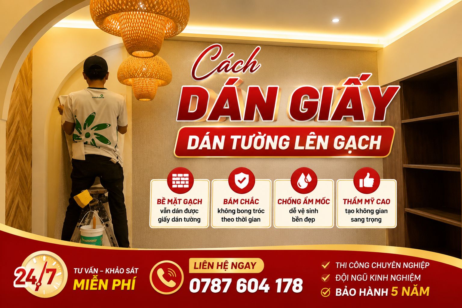 thi công giấy dán tường giá rẻ 