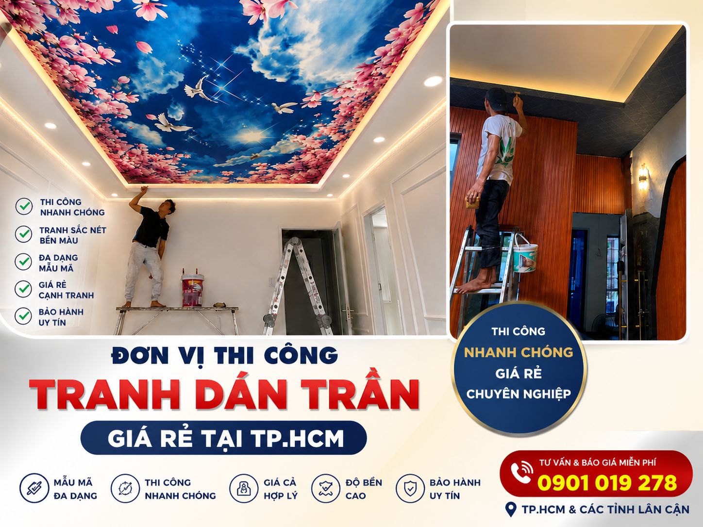 đơn vị thi công tranh dán trần giá rẻ tại tp.hcm