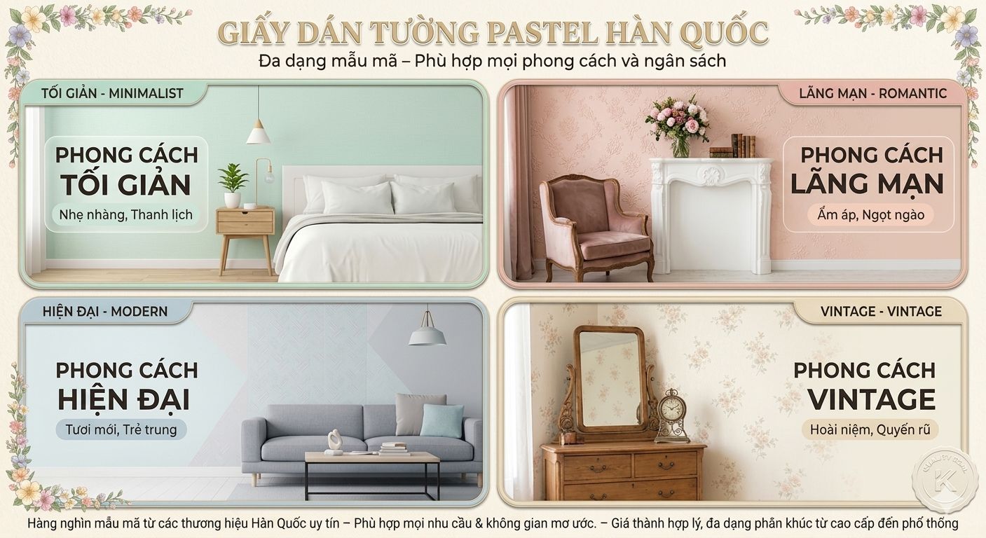 giấy dán tường pastel hàn quốc Đa dạng mẫu mã – Phù hợp mọi phong cách và ngân sách