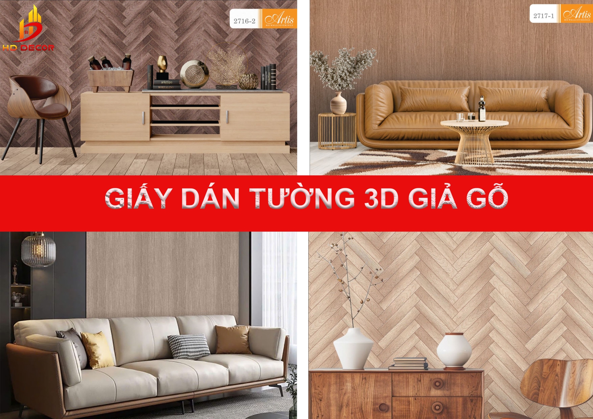 giấy dán tường 3D giả gỗ 