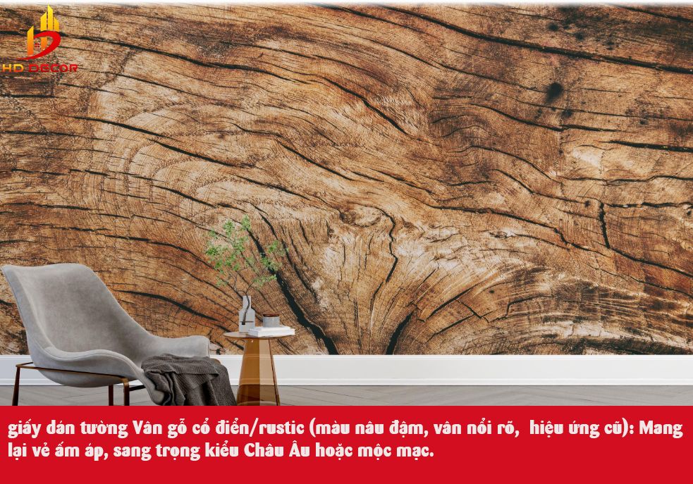 giấy dán tường Vân gỗ cổ điểnrustic (màu nâu đậm, vân nổi rõ,  hiệu ứng cũ)